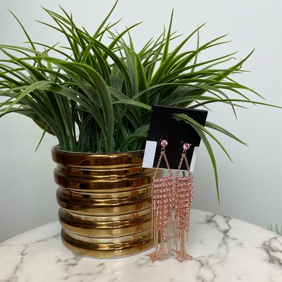 ‼️ Pink Rose Gold Rhinestone Earrings Necklace - Picture 8 of 8